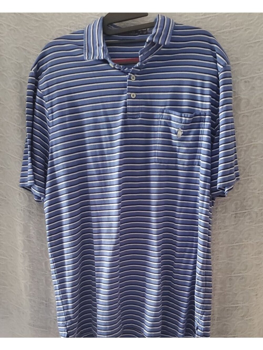 Vtg Polo Shirt Men L. Designer 100% Cotton Pocket Matched Branded Golf Classic